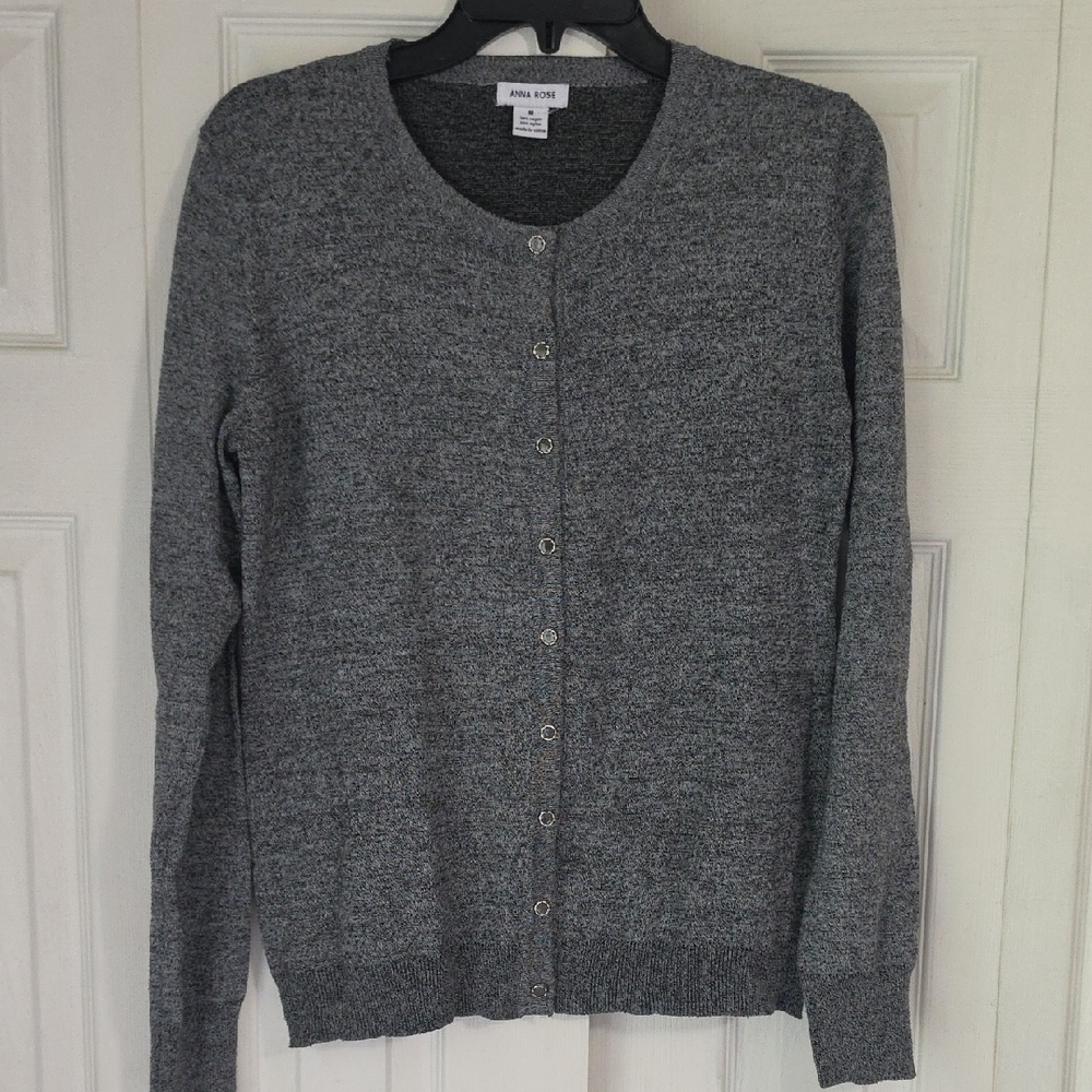 Anna Sui Gray Crewneck Button-Up Cardigan
